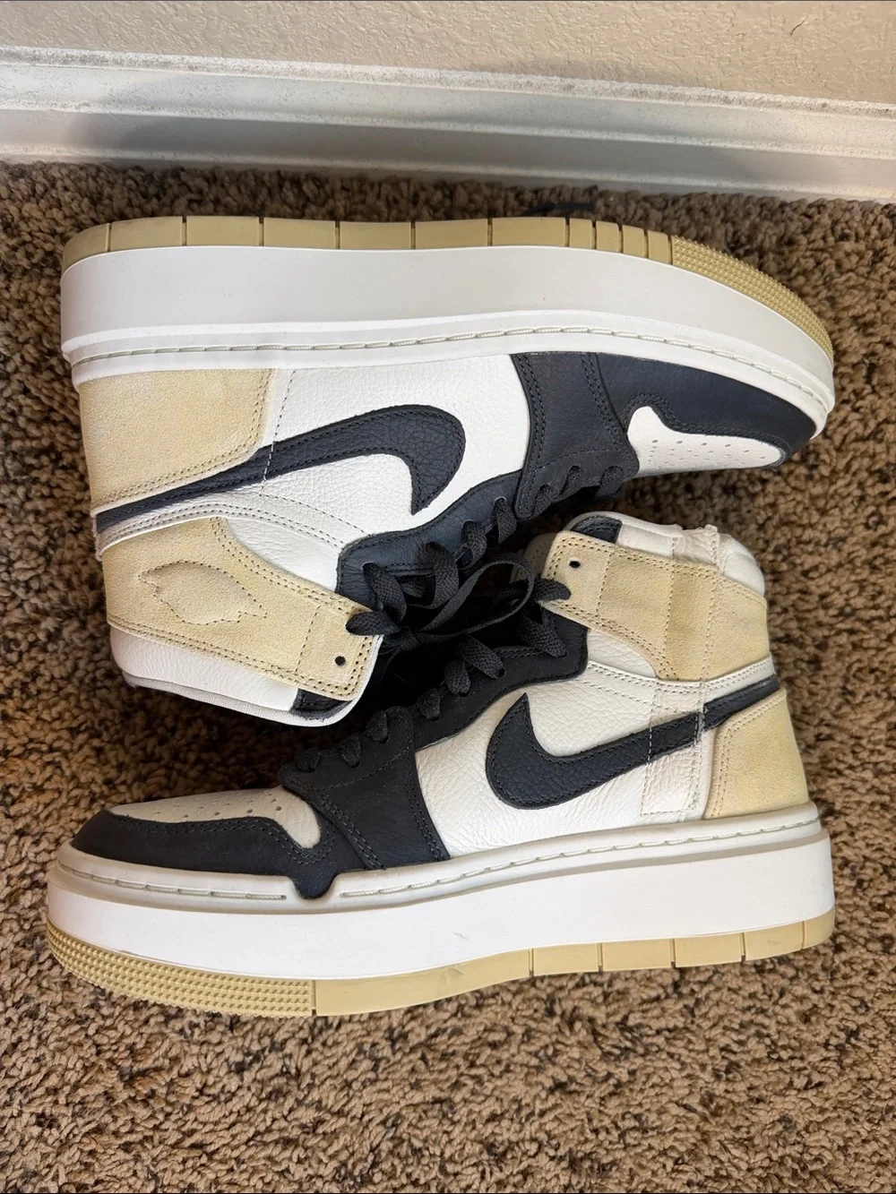 Jordan High-Top Sneakers in Black, White & Cream